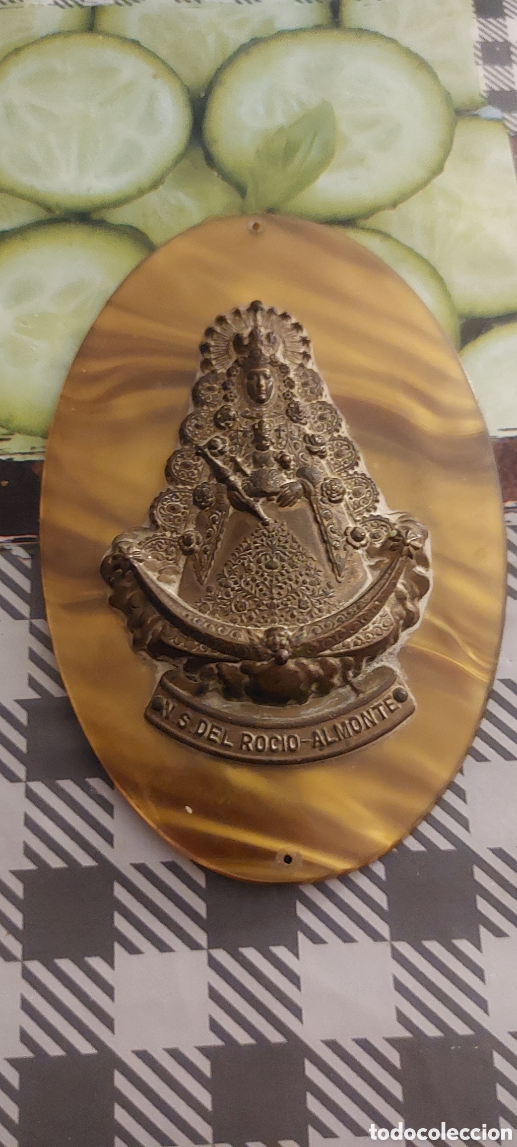 Antig&uuml;edades: Placa puerta virgen del rocio 11cm - Foto 1