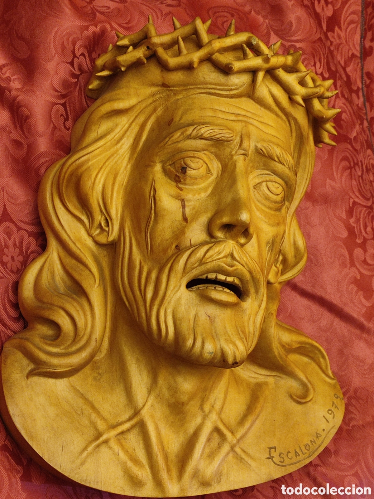 Antig&uuml;edades: Cabeza de Cristo en talla madera - Foto 1