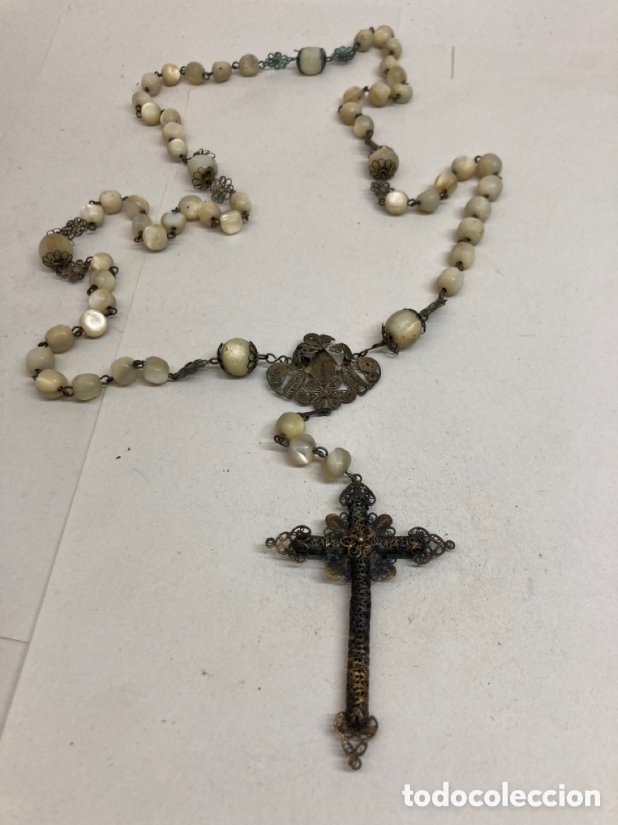 Antig&uuml;edades: Rosario de plata y n&aacute;car - Foto 1