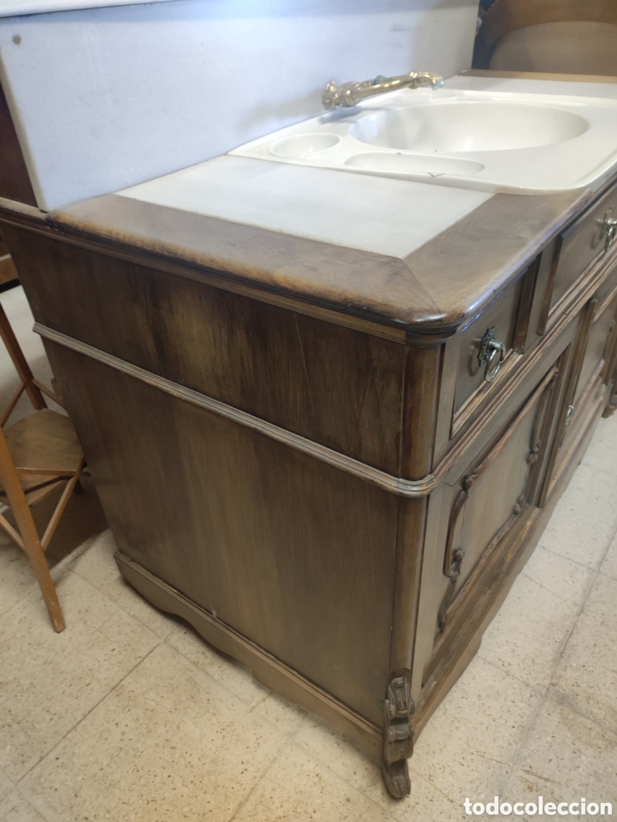 Antig&uuml;edades: Lavabo de nogal y marmol - Foto 12