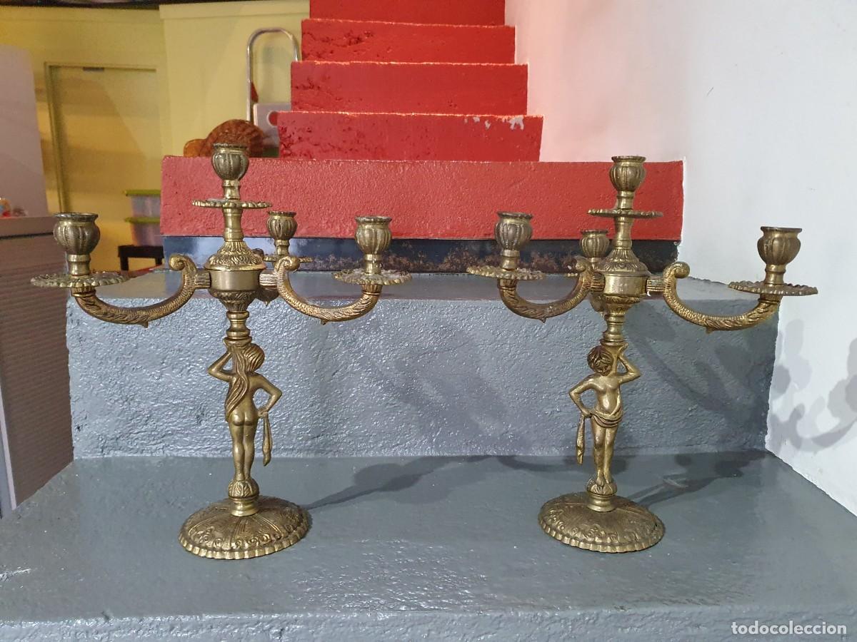 Antig&uuml;edades: pareja candelabros bronce - Foto 1