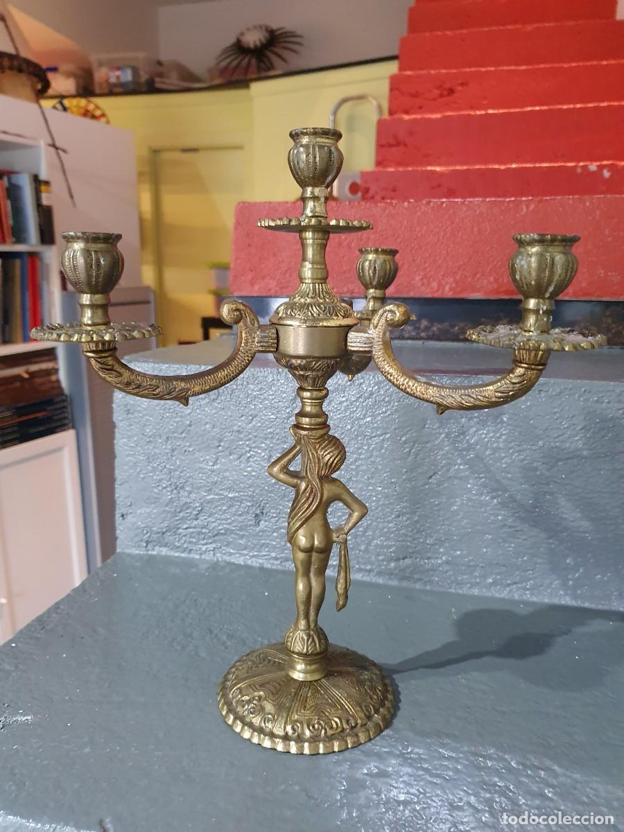Antig&uuml;edades: pareja candelabros bronce - Foto 3