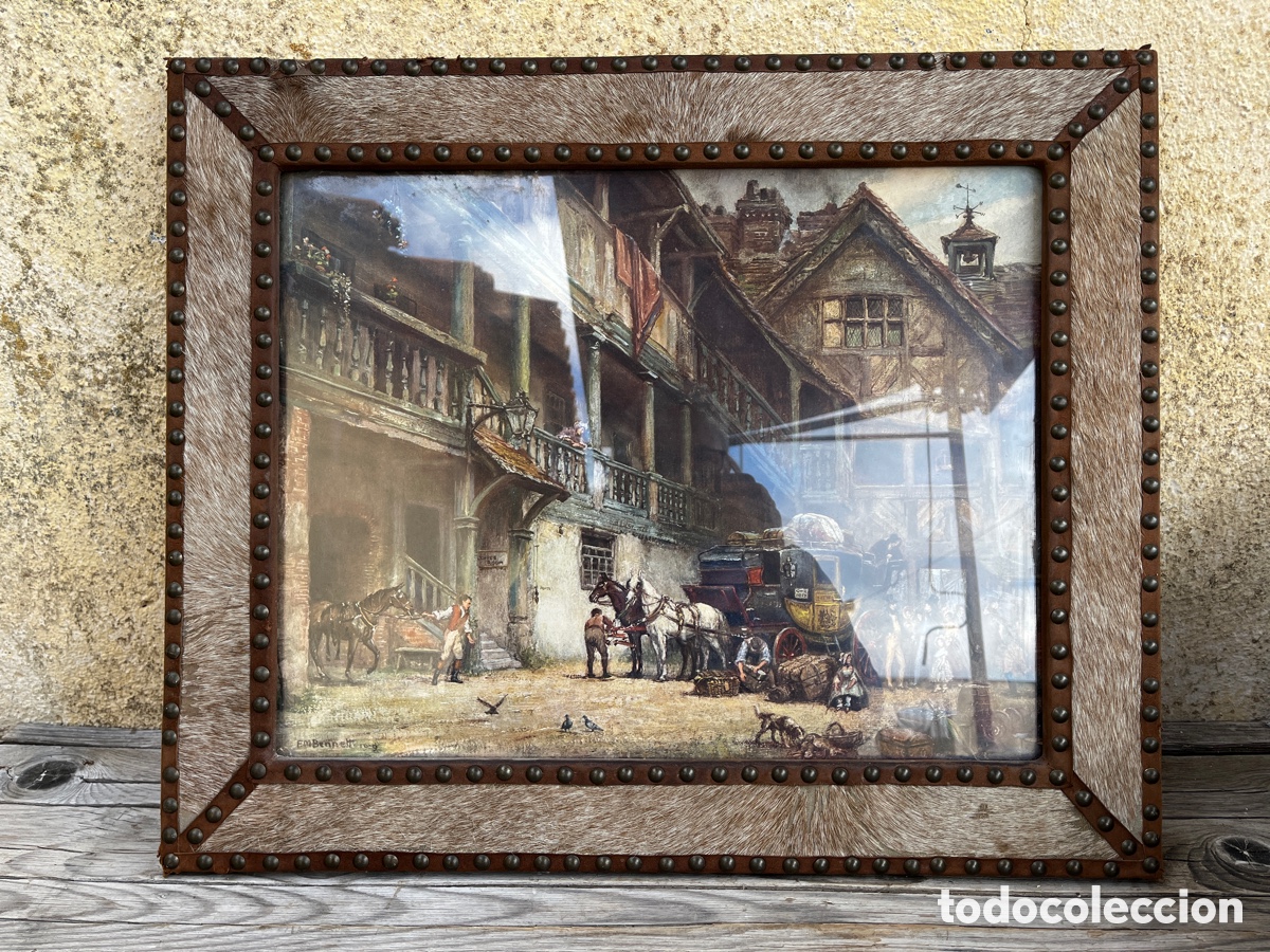 Antig&uuml;edades: Marco de piel con pelo. Cristal. - Foto 1