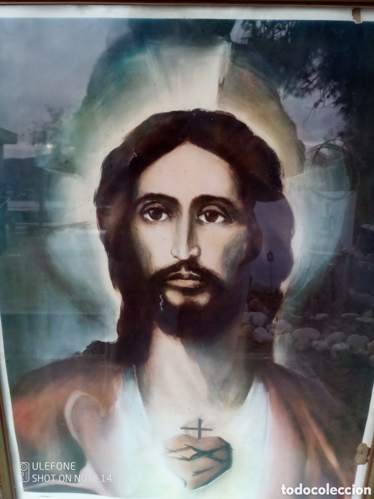 Antig&uuml;edades: CUADRO LAMINA SAGRADO CORAZ&Oacute;N JES&Uacute;S - Foto 2