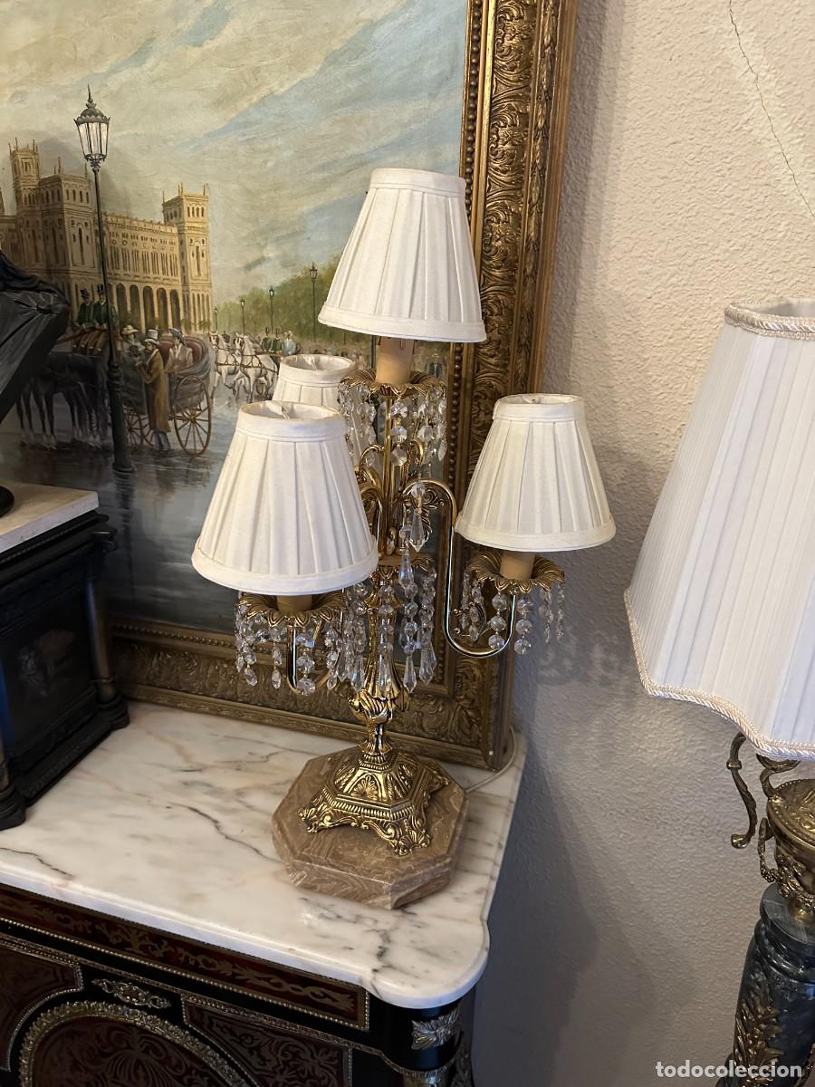 Antig&uuml;edades: Candelabro de bronce, m&aacute;rmol y cristales - Foto 5