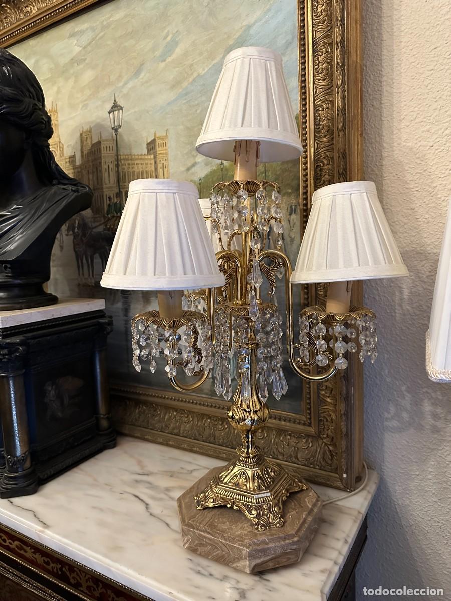 Antig&uuml;edades: Candelabro de bronce, m&aacute;rmol y cristales - Foto 6