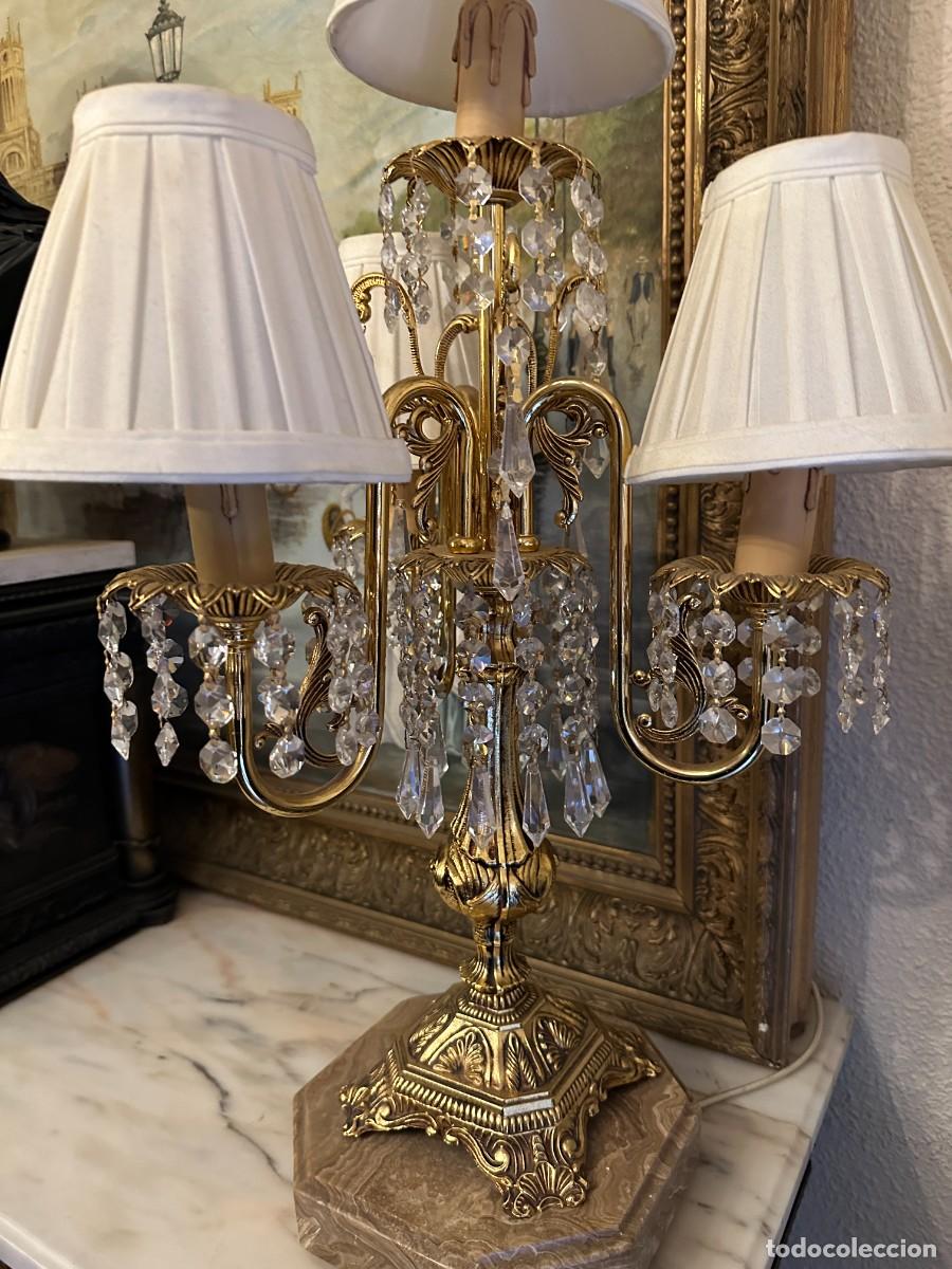 Antig&uuml;edades: Candelabro de bronce, m&aacute;rmol y cristales - Foto 7