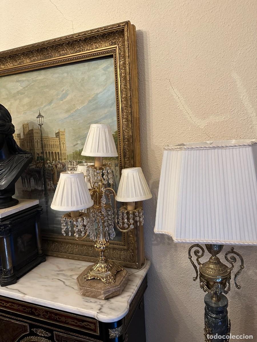 Antig&uuml;edades: Candelabro de bronce, m&aacute;rmol y cristales - Foto 8