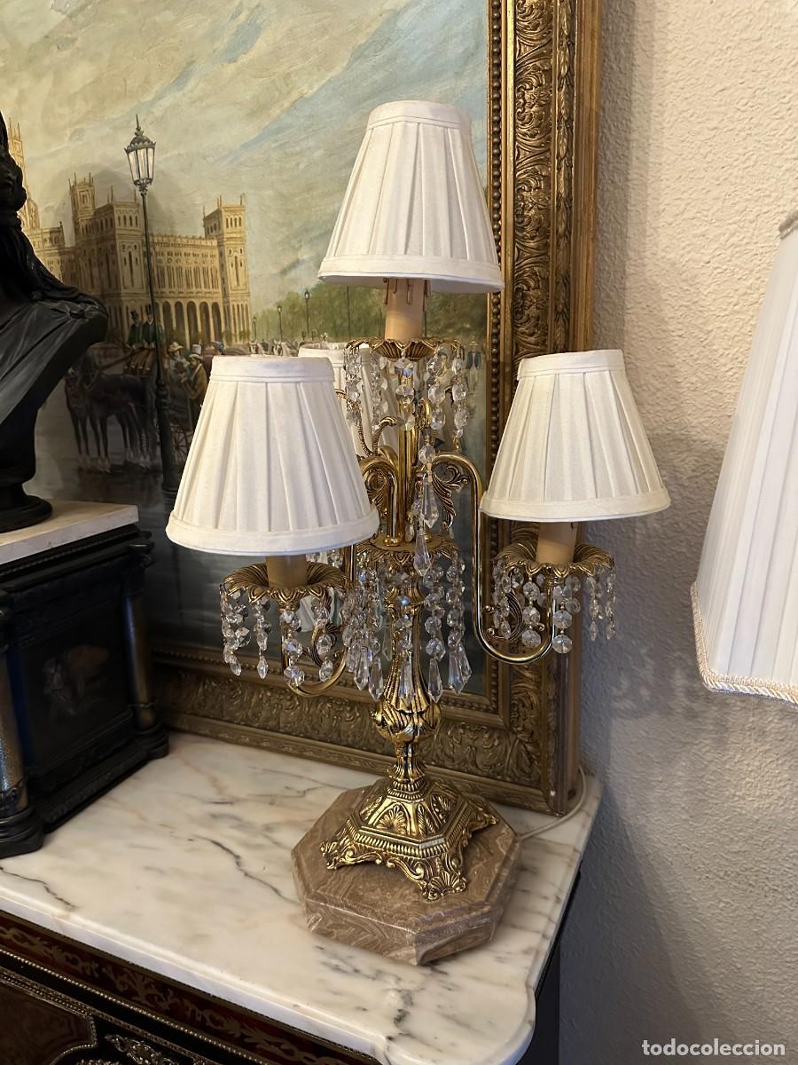 Antig&uuml;edades: Candelabro de bronce, m&aacute;rmol y cristales - Foto 9