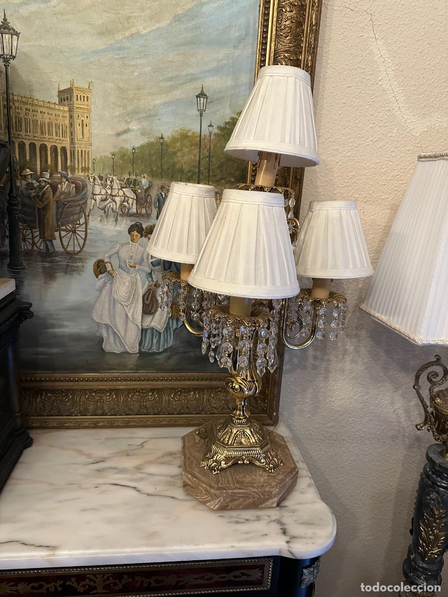 Antig&uuml;edades: Candelabro de bronce, m&aacute;rmol y cristales - Foto 10