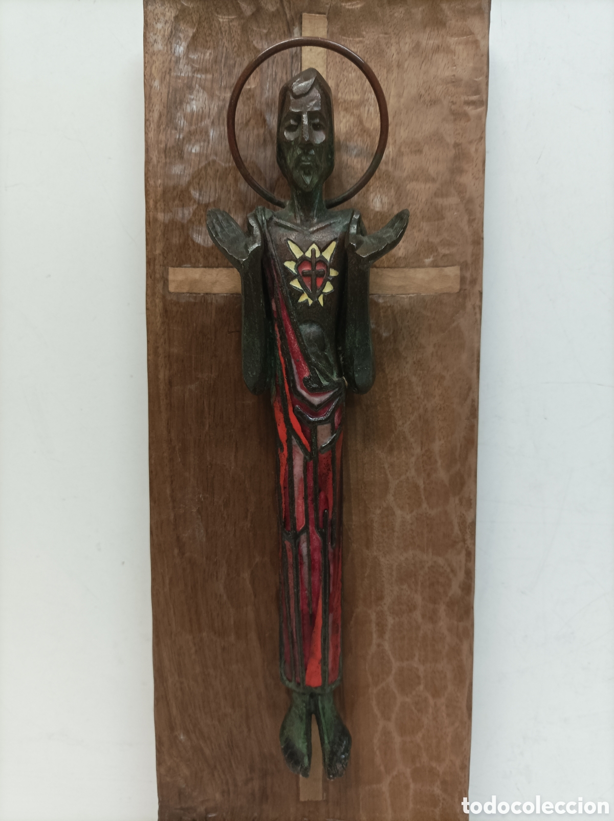 Antig&uuml;edades: Jes&uacute;s sagrado coraz&oacute;n bronce y esmalte - Foto 2