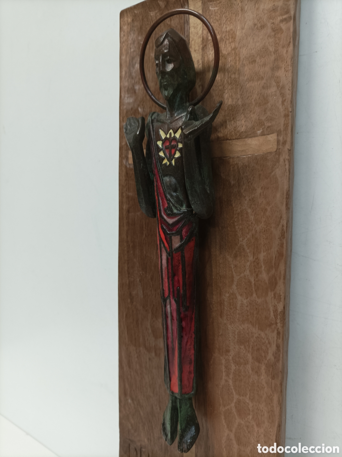 Antig&uuml;edades: Jes&uacute;s sagrado coraz&oacute;n bronce y esmalte - Foto 4