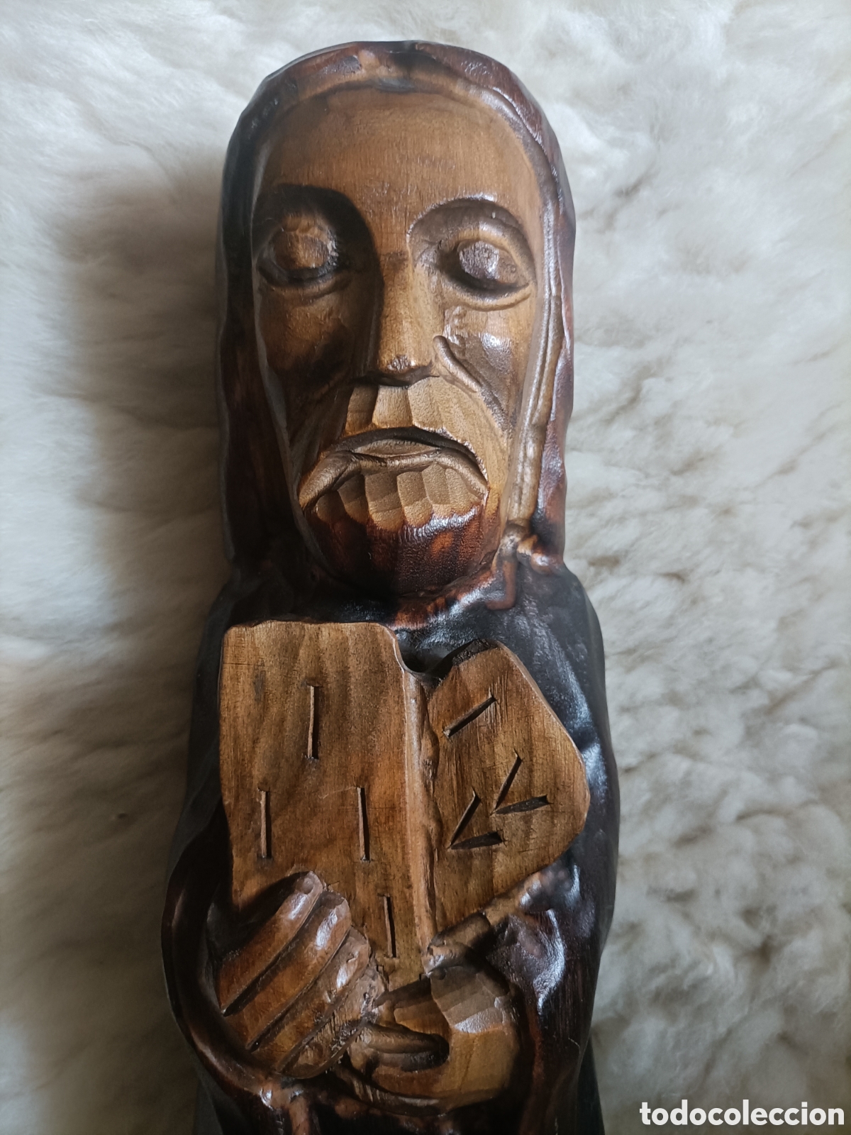 Antig&uuml;edades: Antigua figura de Mois&eacute;s madera maciza. - Foto 3