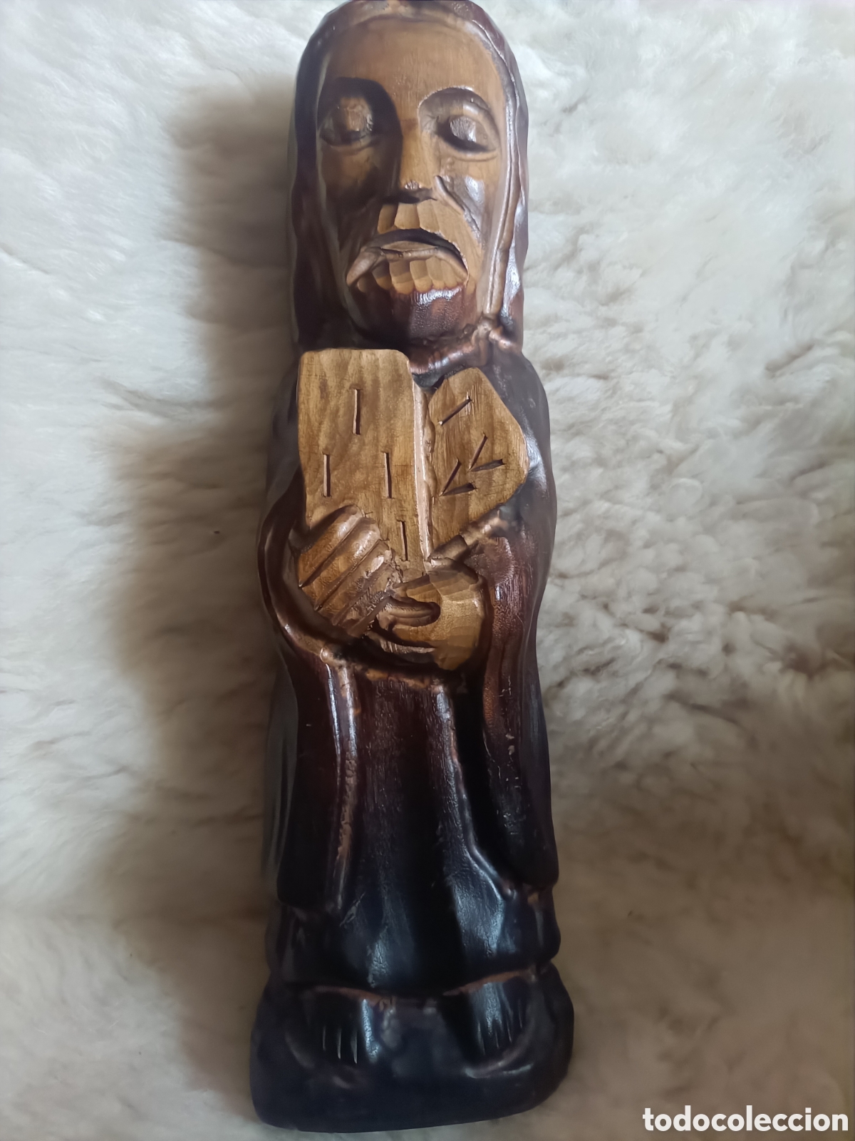 Antig&uuml;edades: Antigua figura de Mois&eacute;s madera maciza. - Foto 5