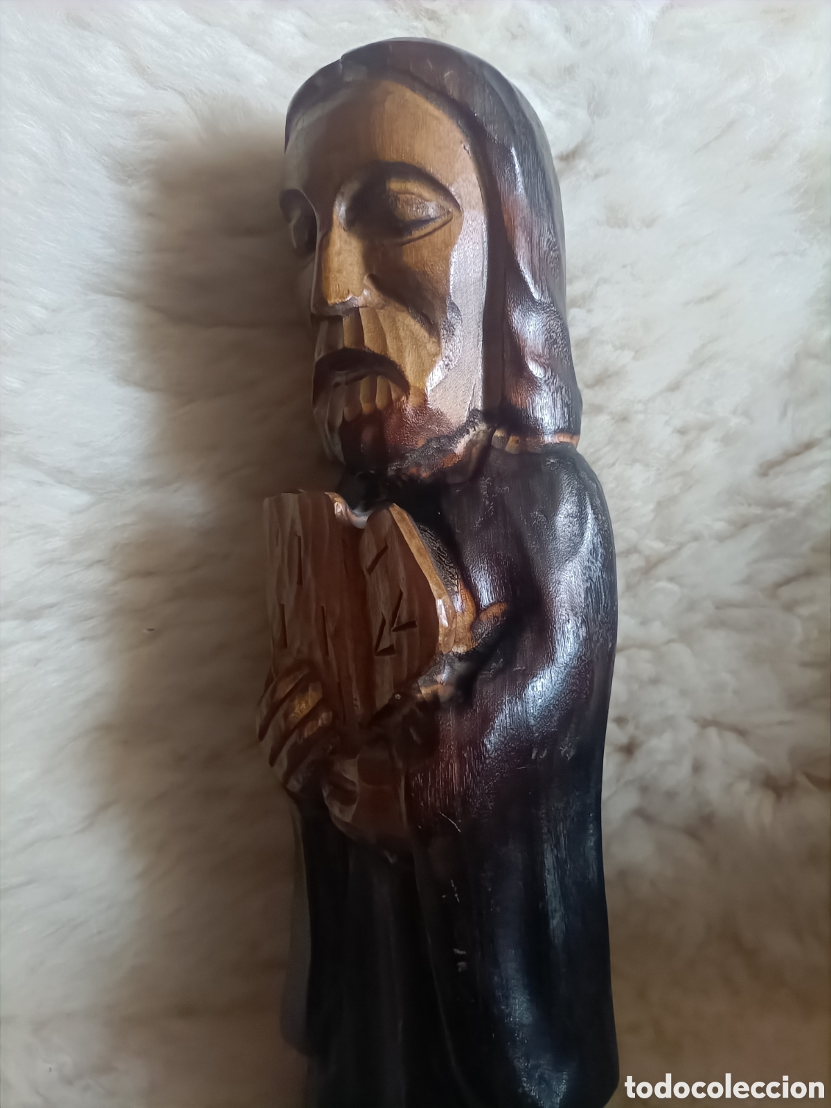 Antig&uuml;edades: Antigua figura de Mois&eacute;s madera maciza. - Foto 7