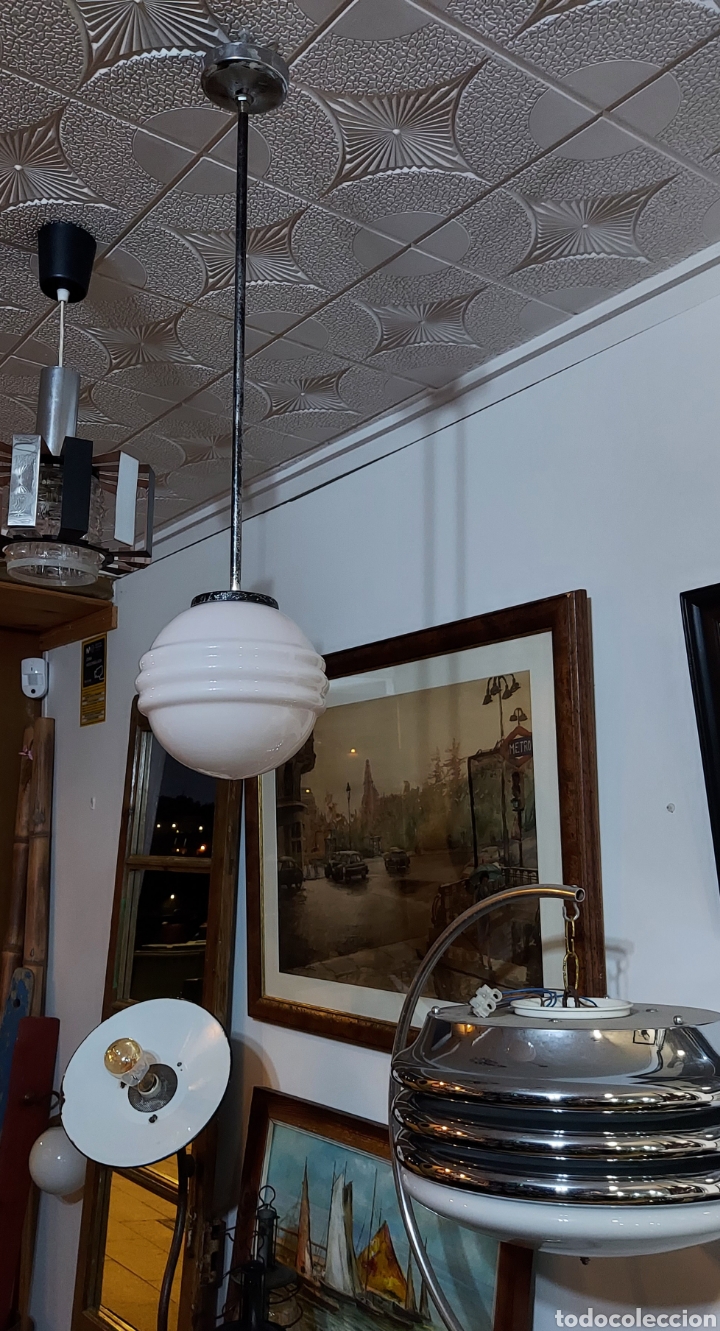 Antig&uuml;edades: L&aacute;mpara de techo opalina Art Dec&oacute; - Foto 3