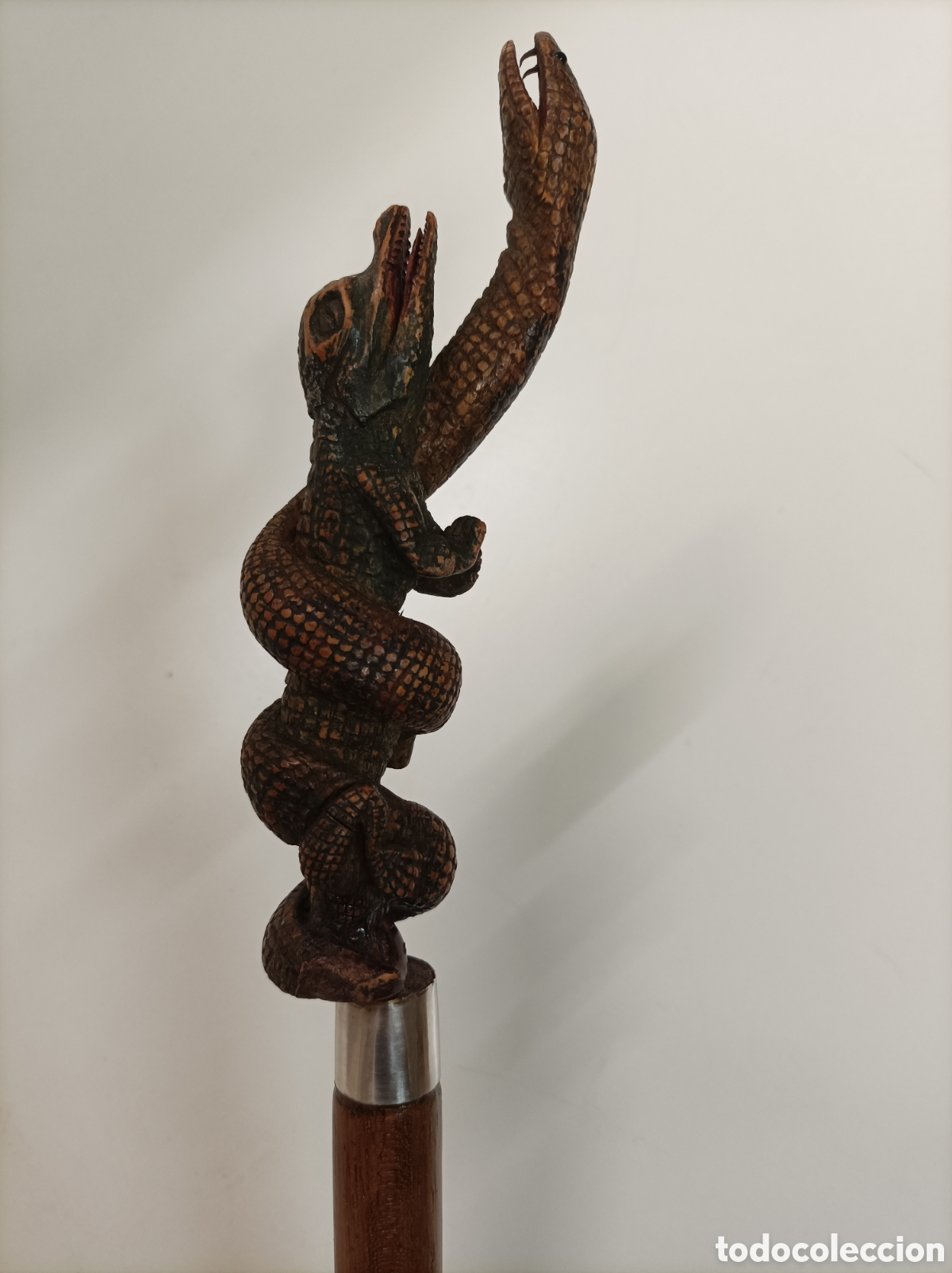 Antig&uuml;edades: Bast&oacute;n Serpiente y cocodrilo plata cuerno - Foto 1