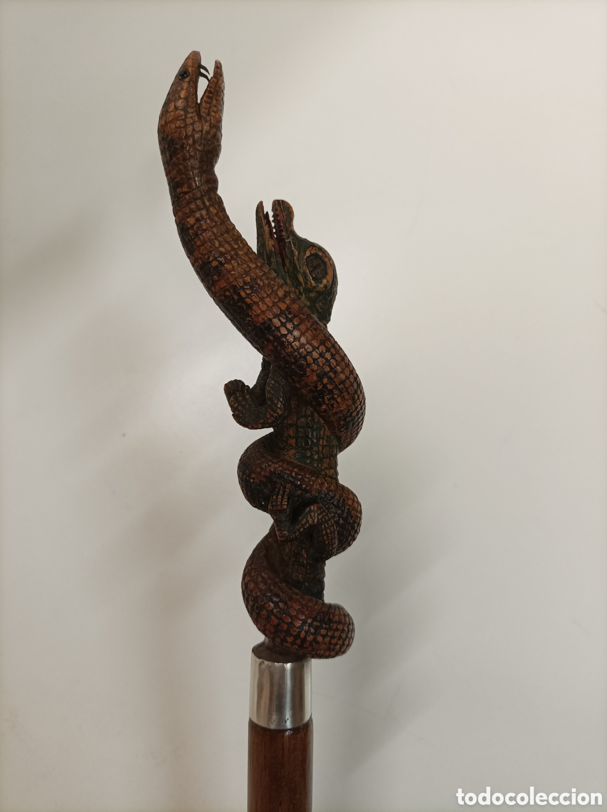 Antig&uuml;edades: Bast&oacute;n Serpiente y cocodrilo plata cuerno - Foto 3