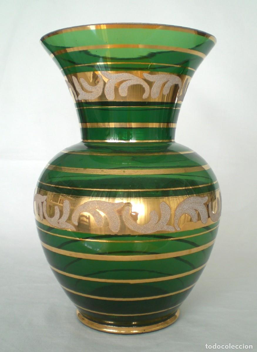 Antig&uuml;edades: JARR&Oacute;N VERDE DE VIDRIO ESMALTADO - Foto 1