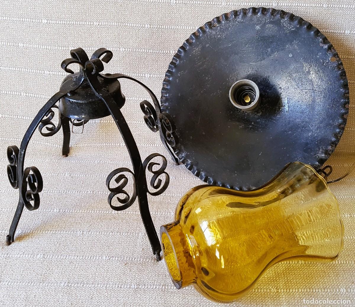 Antig&uuml;edades: Antiguo Farol de Forja con Cristal Ambar - Foto 5