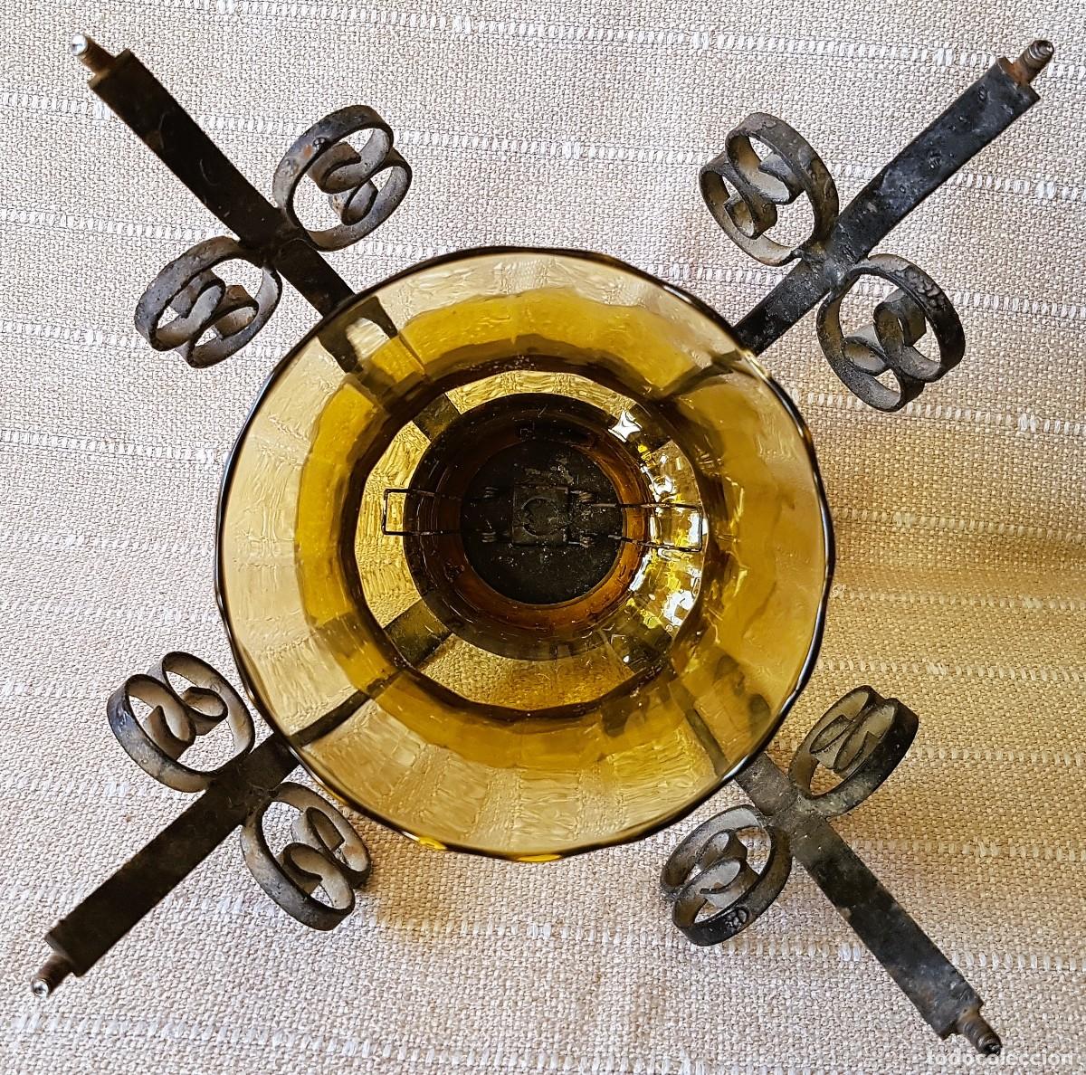 Antig&uuml;edades: Antiguo Farol de Forja con Cristal Ambar - Foto 18