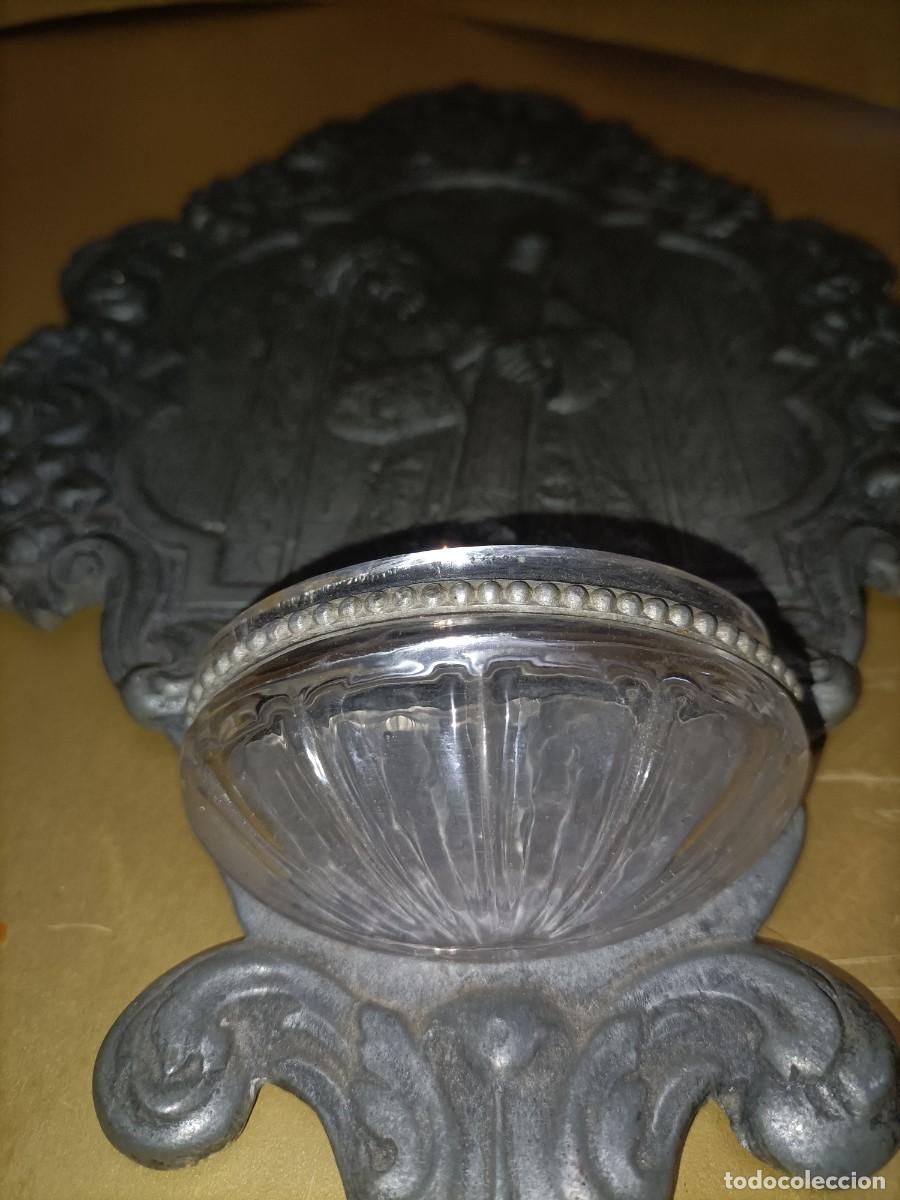 Antig&uuml;edades: PRECIOSA BENDITERA CRISTO DEL GRAN PODER -METAL PLATEADO CRISTAL - Foto 5