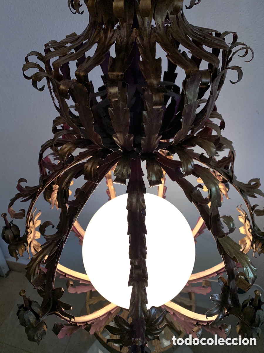 Antig&uuml;edades: L&Aacute;MPARA DE PI&Eacute; CON GLOBO DE OPALINA. MAISON JANSEN? - Foto 4