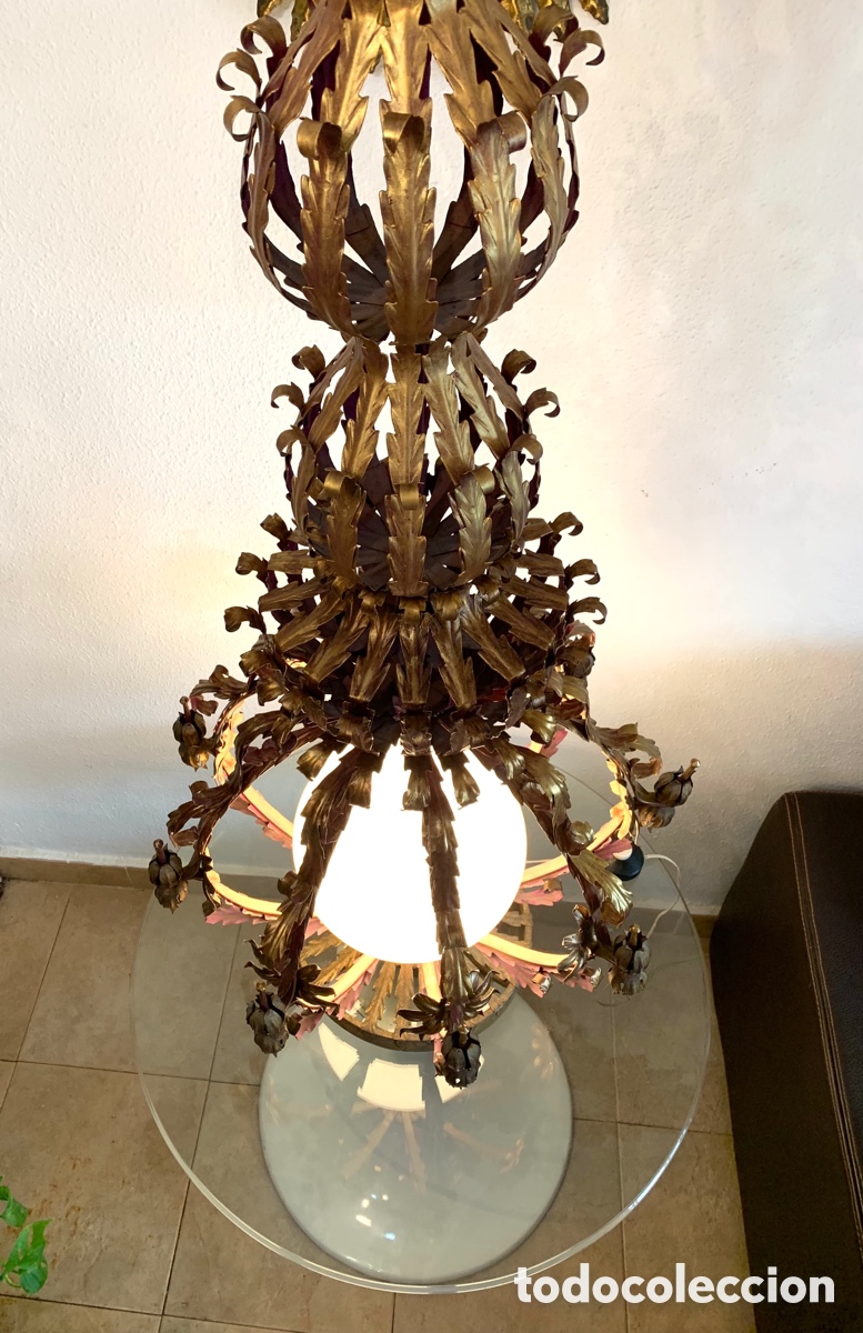 Antig&uuml;edades: L&Aacute;MPARA DE PI&Eacute; CON GLOBO DE OPALINA. MAISON JANSEN? - Foto 5
