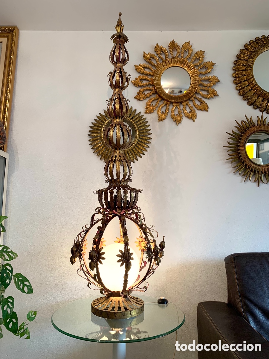 Antig&uuml;edades: L&Aacute;MPARA DE PI&Eacute; CON GLOBO DE OPALINA. MAISON JANSEN? - Foto 7