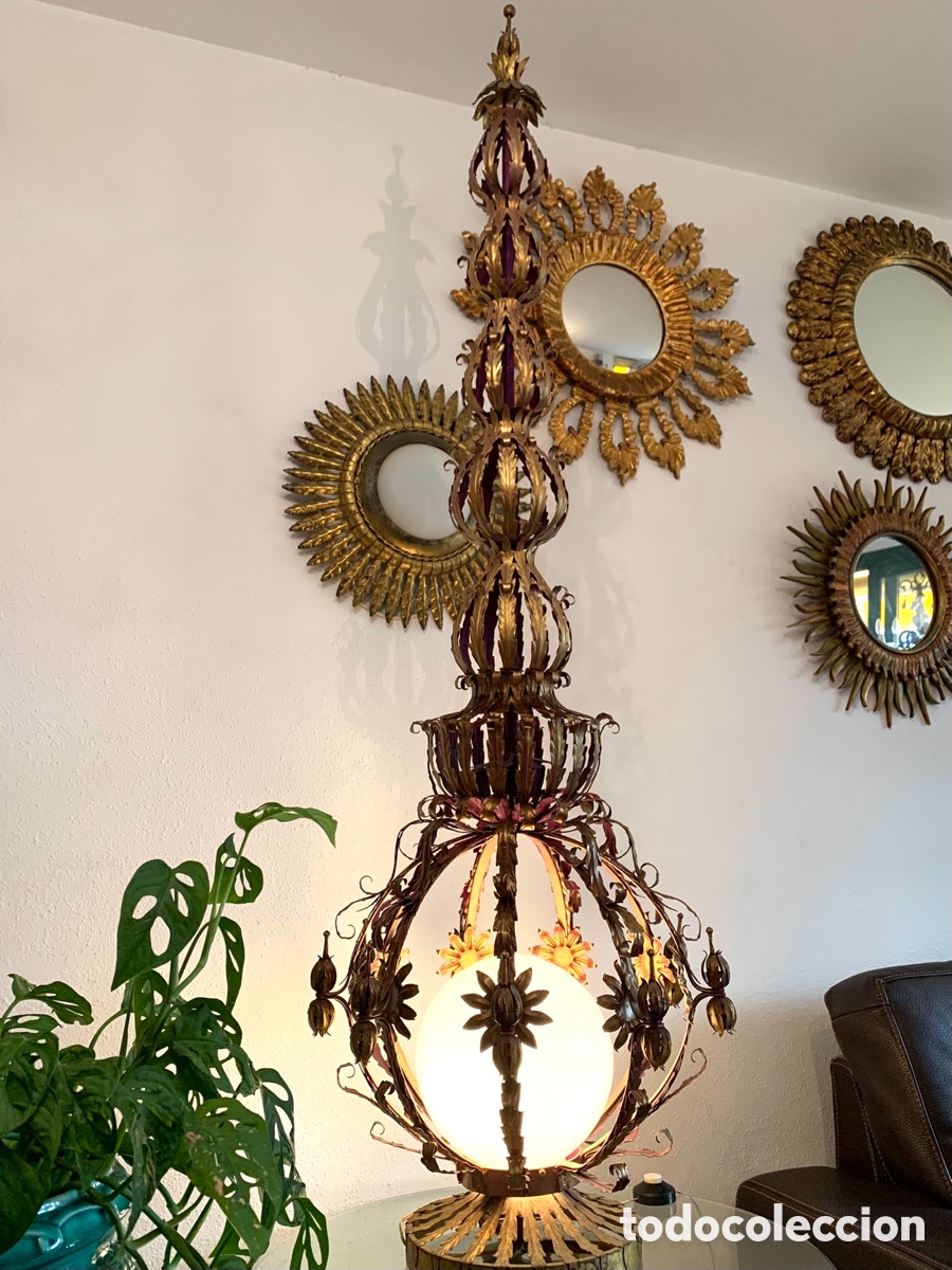 Antig&uuml;edades: L&Aacute;MPARA DE PI&Eacute; CON GLOBO DE OPALINA. MAISON JANSEN? - Foto 8