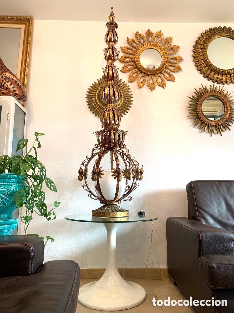 Antig&uuml;edades: L&Aacute;MPARA DE PI&Eacute; CON GLOBO DE OPALINA. MAISON JANSEN? - Foto 11