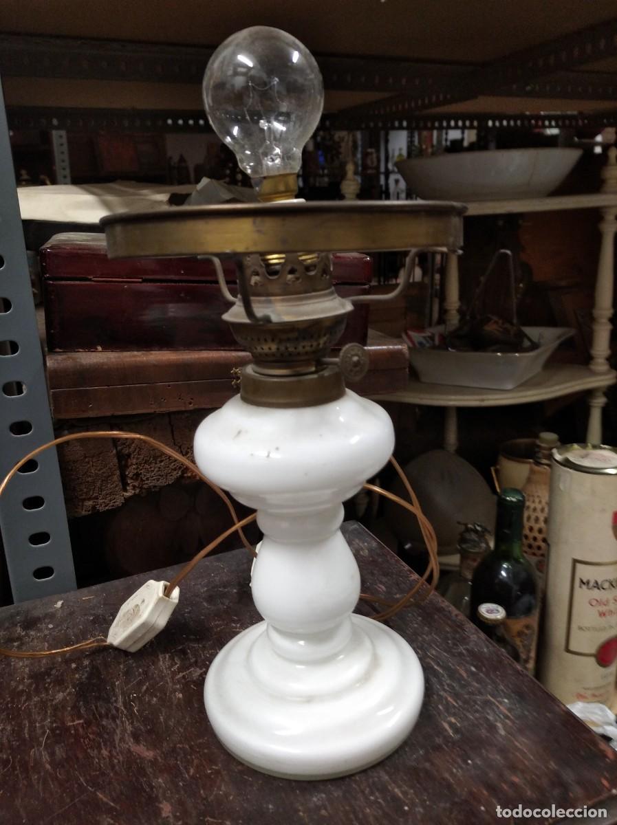 Antig&uuml;edades: ANTIGUO QUINQU&Eacute; DE OPALINA HECHO L&Aacute;MPARA - Foto 2