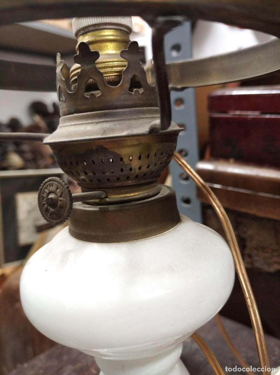 Antig&uuml;edades: ANTIGUO QUINQU&Eacute; DE OPALINA HECHO L&Aacute;MPARA - Foto 3