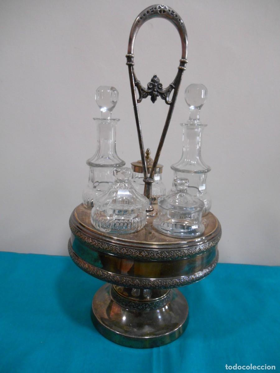 Oggetti Antichi: ELEGANTE CONJUNTO SET DE MESA - METAL PLATEADO Y CRISTAL - MEDIADOS SIGLO XX -