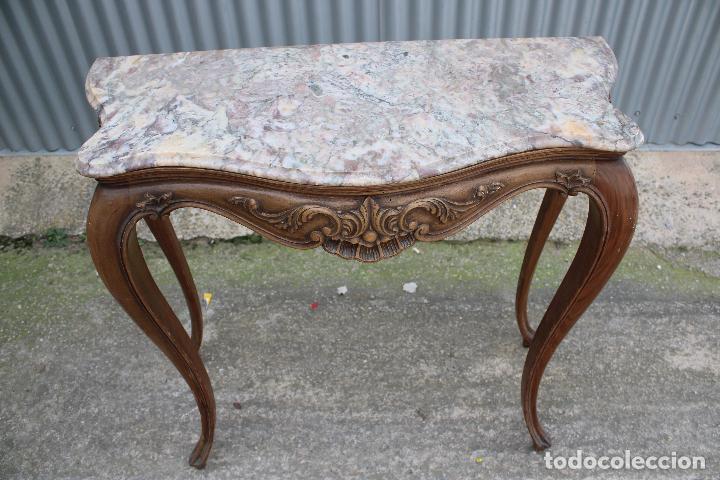 Antig&uuml;edades: consola de madera con tablero de marmol - Foto 3