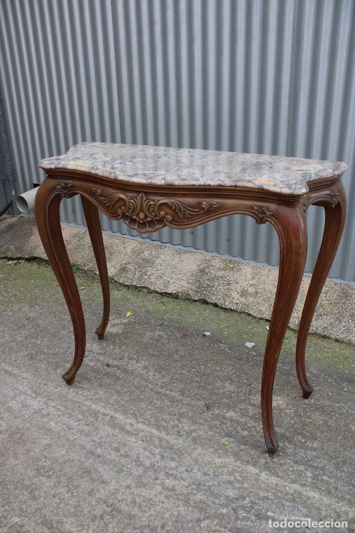 Antig&uuml;edades: consola de madera con tablero de marmol - Foto 4