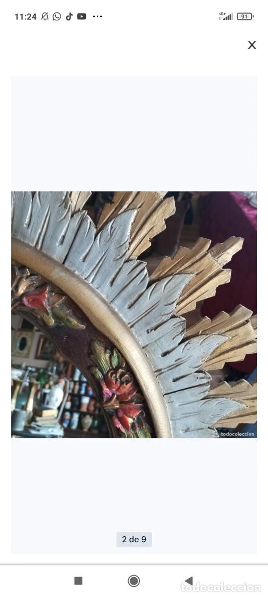 Antig&uuml;edades: Espejo sol de madera.a&ntilde;os 60 - Foto 8