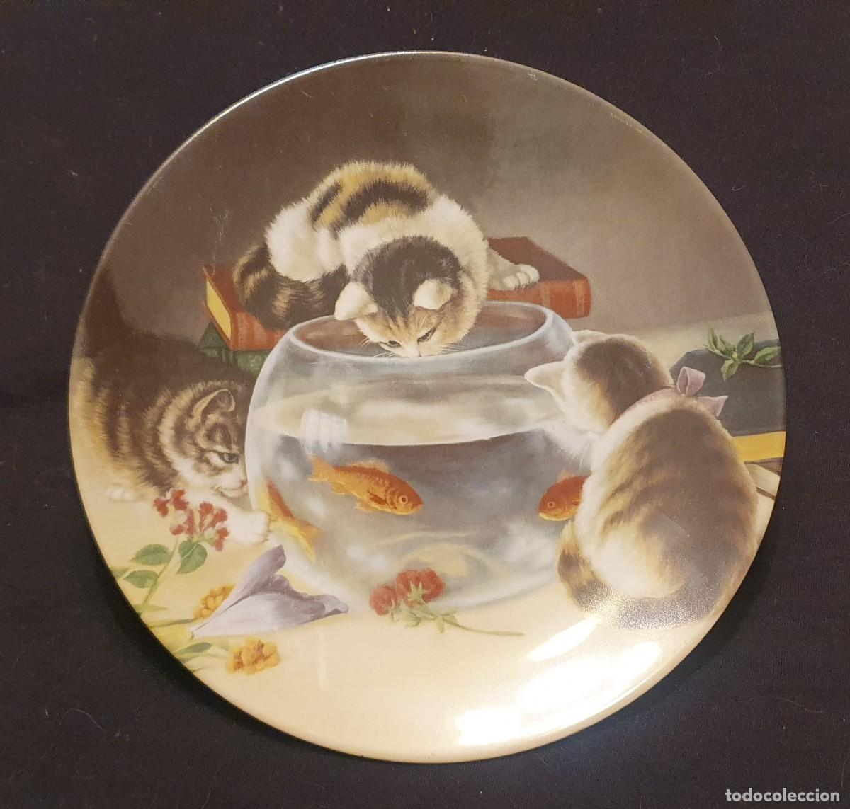 Antig&uuml;edades: Plato limoges tem&aacute;tica gatos. Francia - Foto 1