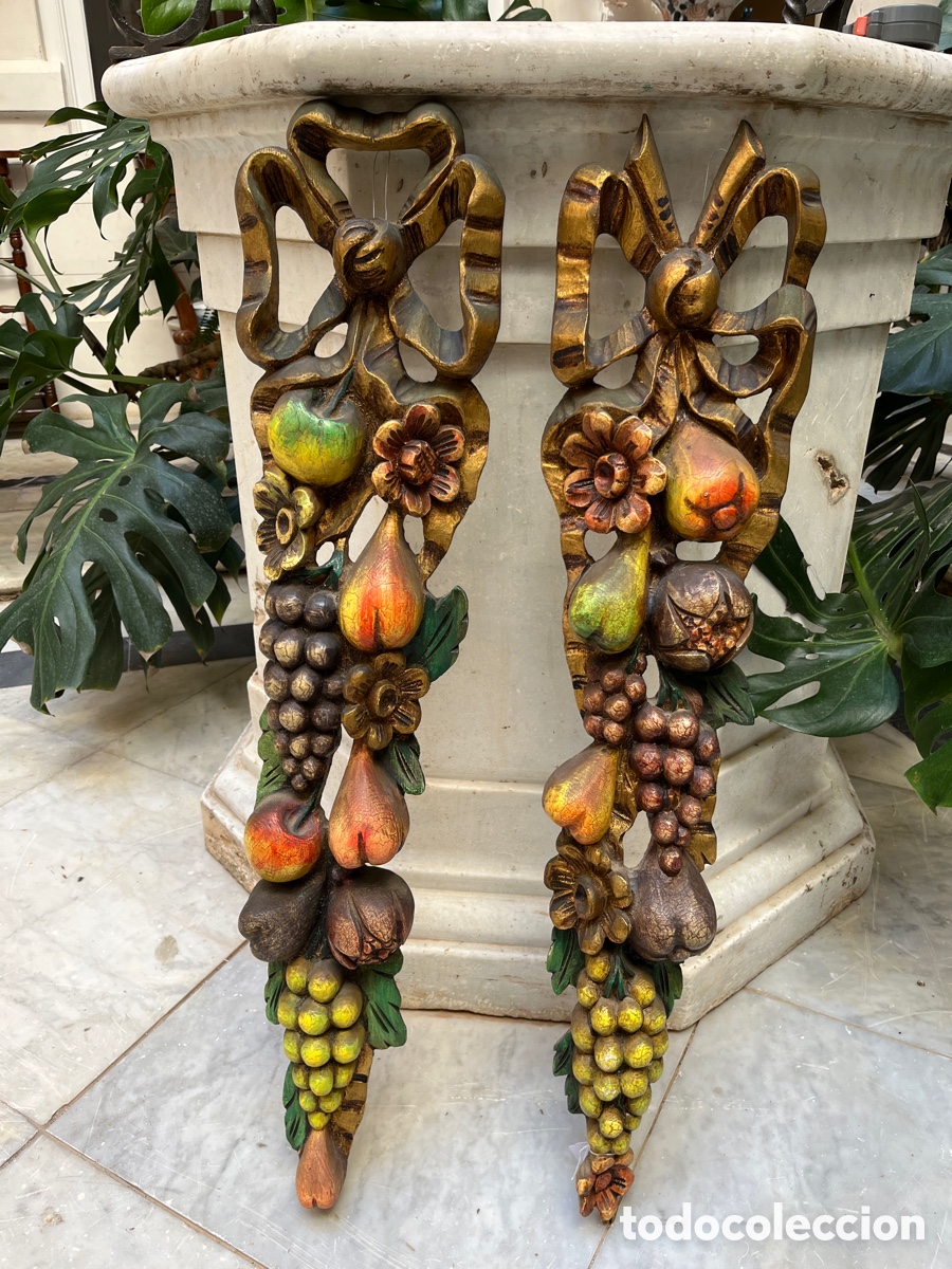 Oggetti Antichi: Guirnalda de frutas madera tallada, 86 cm