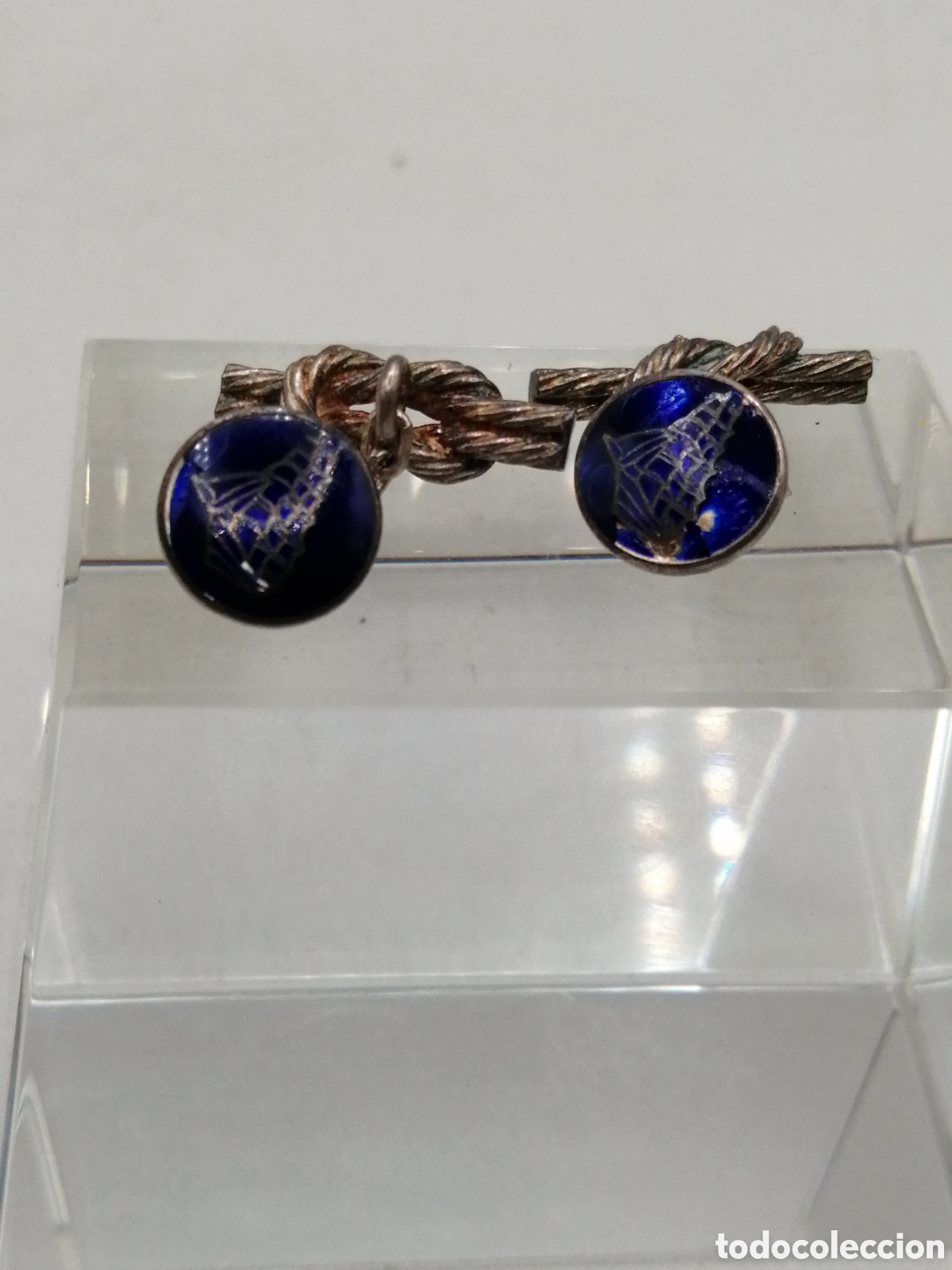 Antig&uuml;edades: Gemelos plata de ley y esmalte - Foto 2