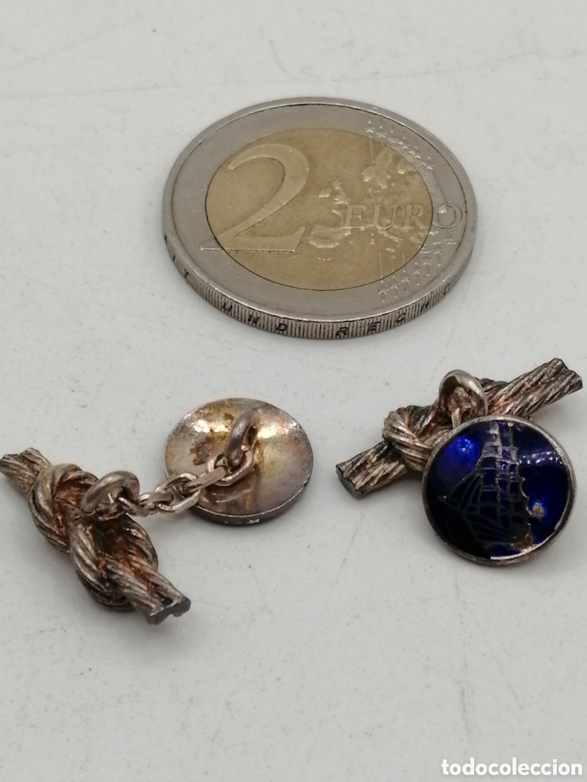Antig&uuml;edades: Gemelos plata de ley y esmalte - Foto 4