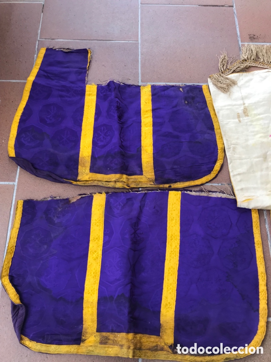 Antig&uuml;edades: Estola y restos de casulla. telas religiosas. - Foto 2
