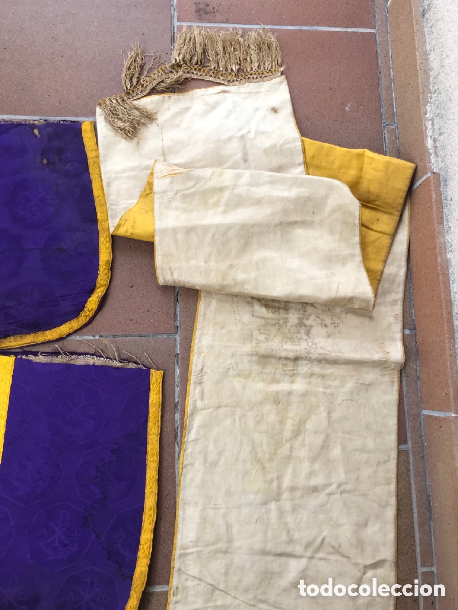 Antig&uuml;edades: Estola y restos de casulla. telas religiosas. - Foto 4