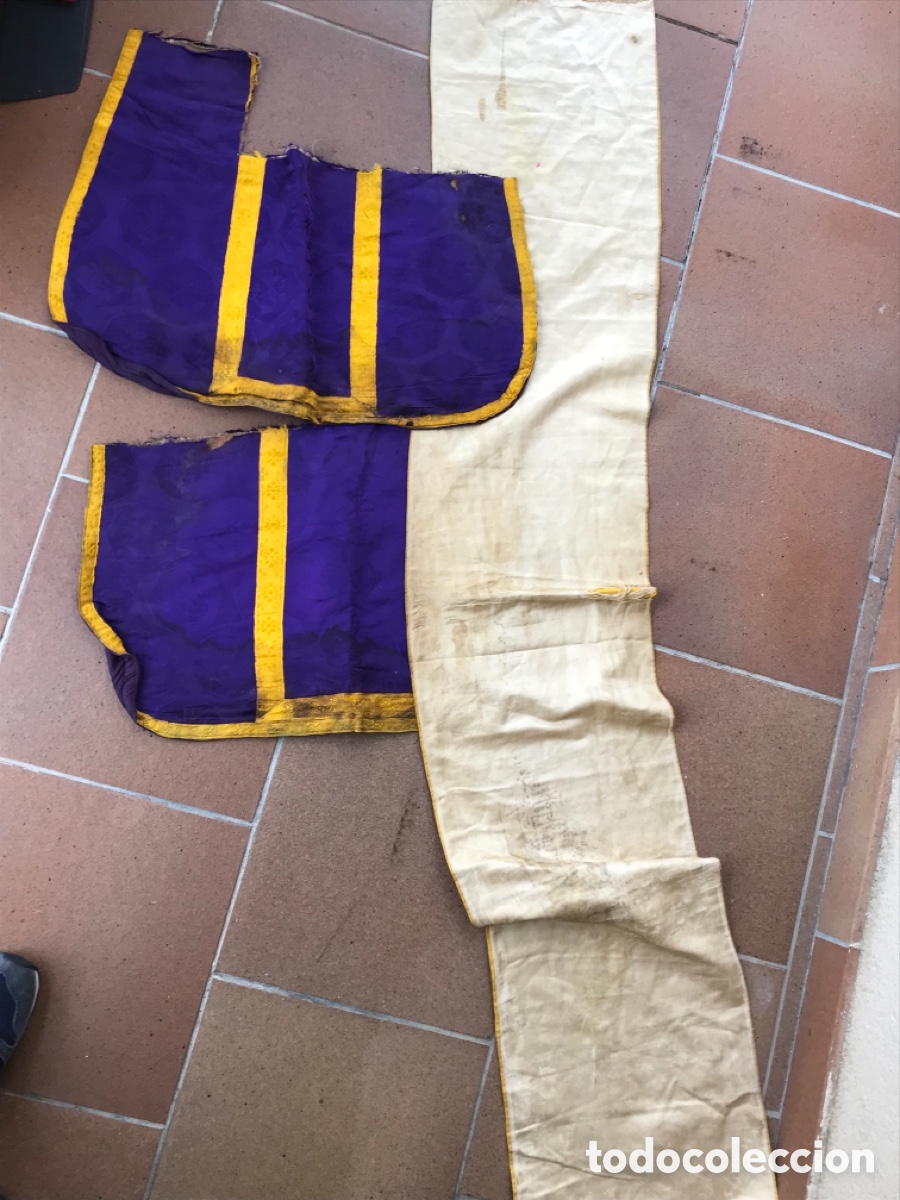Antig&uuml;edades: Estola y restos de casulla. telas religiosas. - Foto 8