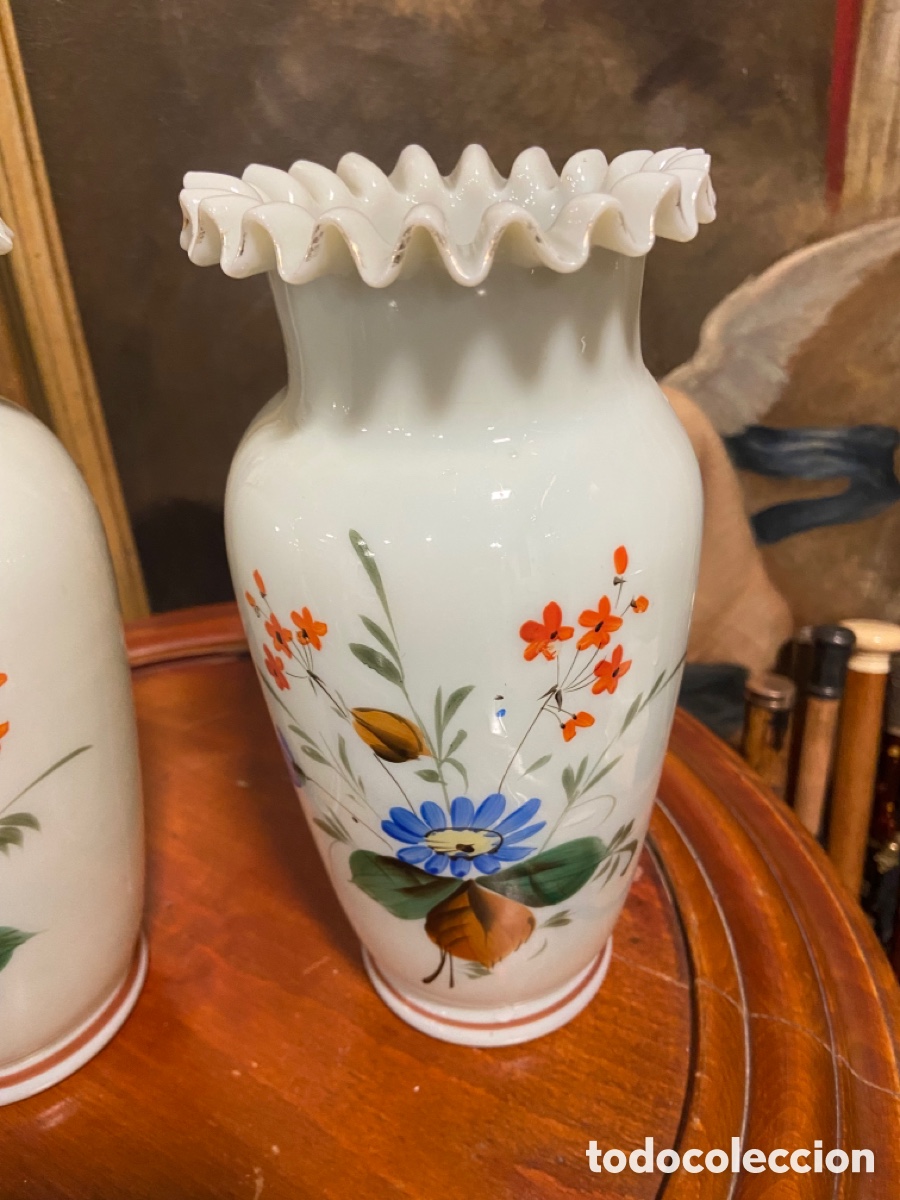 Antig&uuml;edades: PAREJA JARRONES OPALINA A&Ntilde;O 1850 DECORADOS - Foto 3