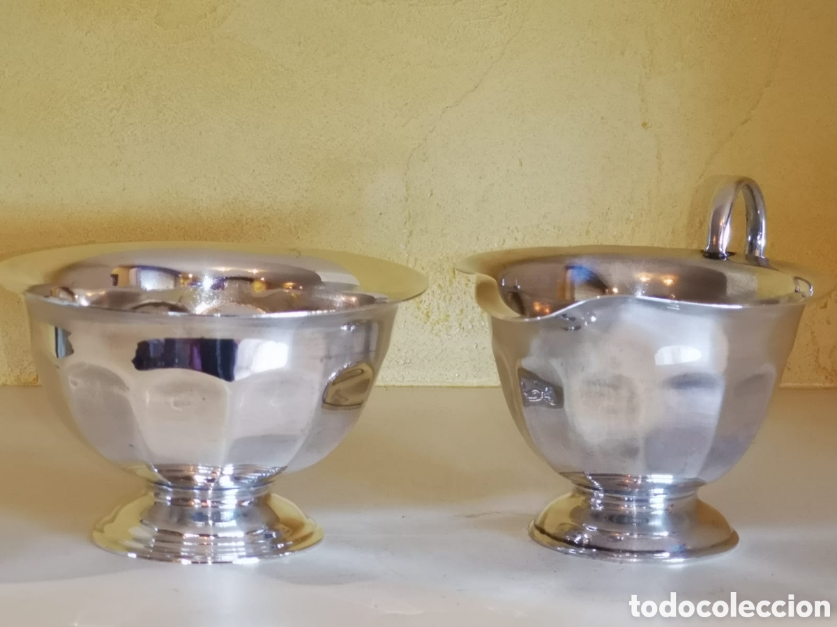 Antig&uuml;edades: Jarra de leche y taz&oacute;n de az&uacute;car plateado Inglaterra - Foto 4