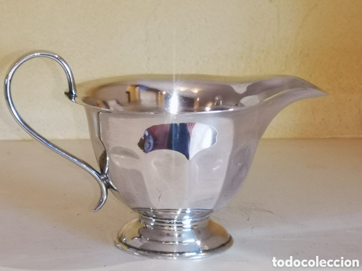 Antig&uuml;edades: Jarra de leche y taz&oacute;n de az&uacute;car plateado Inglaterra - Foto 1