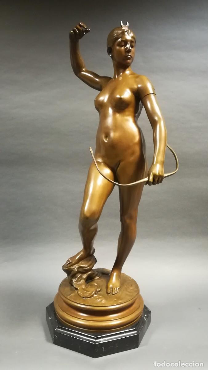 Antig&uuml;edades: ESCULTURA ANTIGUA DE BRONCE DIANA ARTEMIS SIGLO XIX FIRMADA FALGUIERE