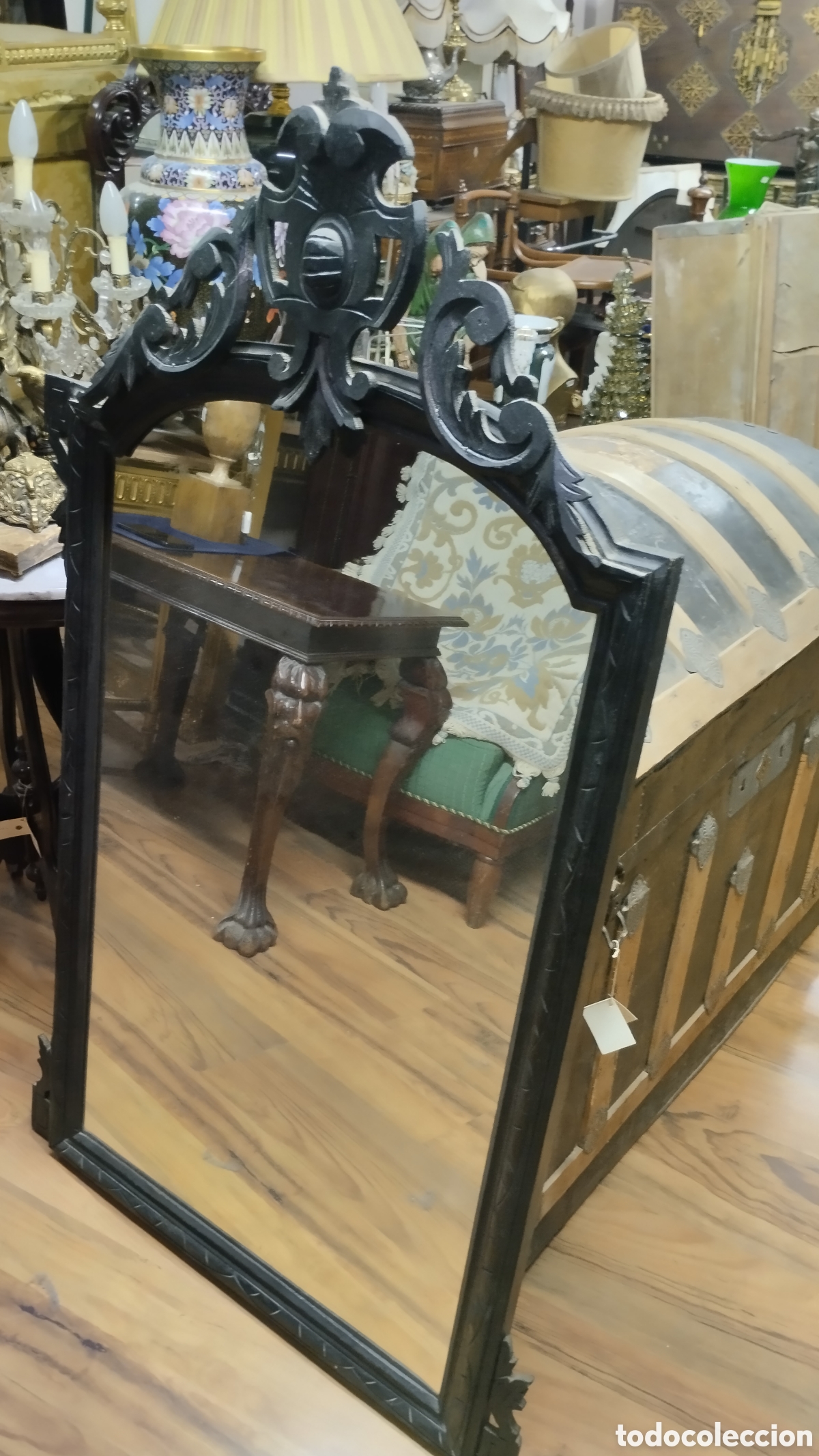 Antig&uuml;edades: Espejo con copete en madera ebonizada. 133x76 cms. - Foto 12