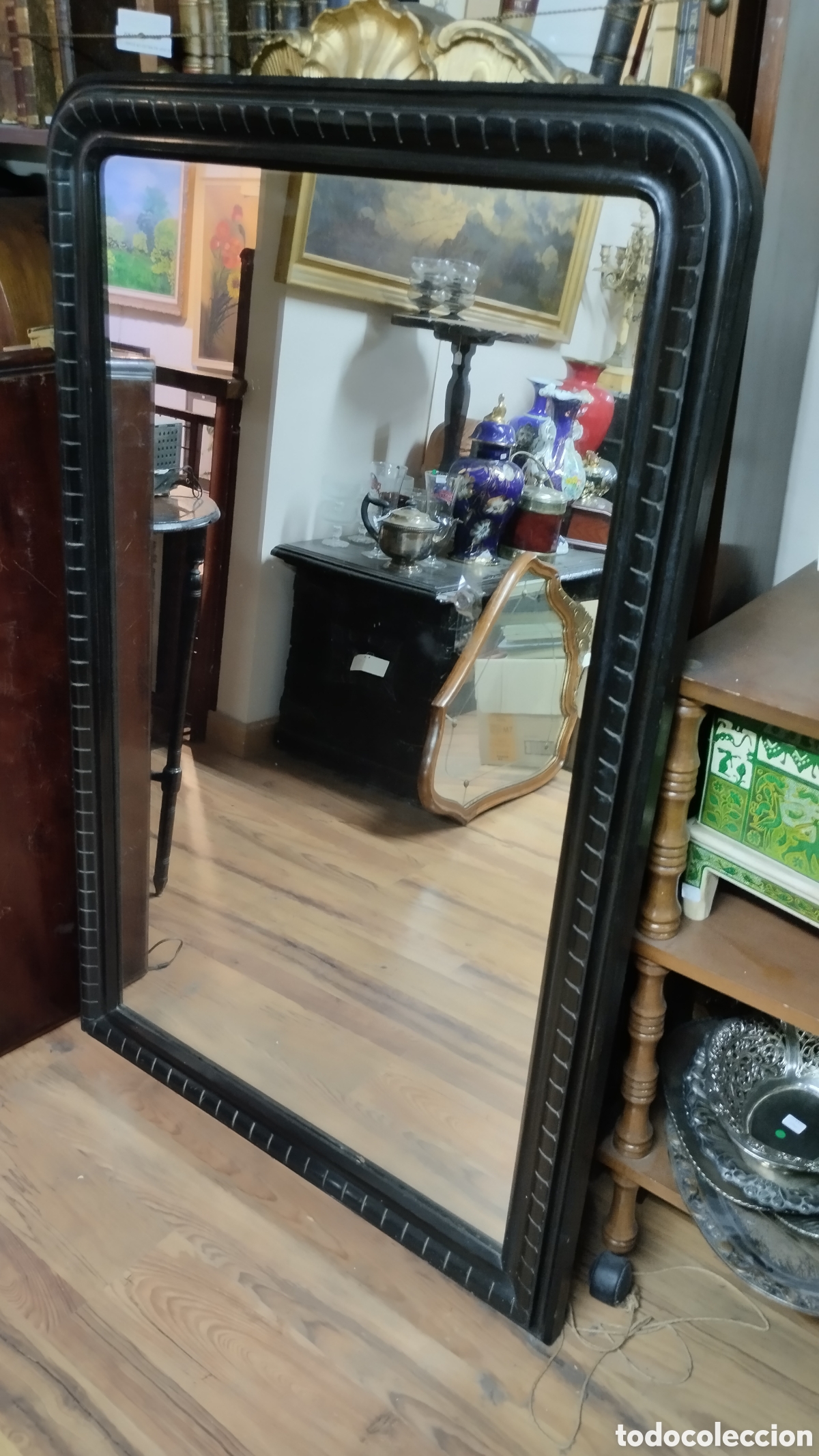 Antig&uuml;edades: Espejo Gran tama&ntilde;o en madera ebonizada. - Foto 3